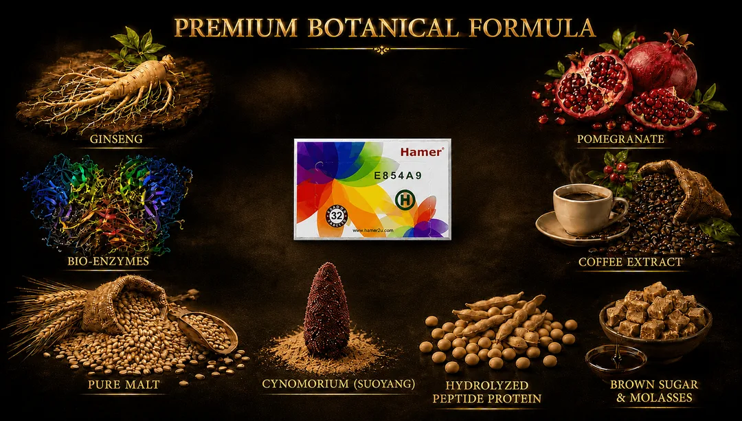 Hamer Candy premium botanical formula with ginseng, Cynomorium, pomegranate, coffee, malt and soy protein